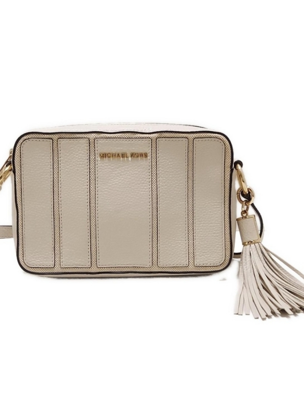 Michael Kors Brooklyn Cream Leather Crossbody Bag with Tassel